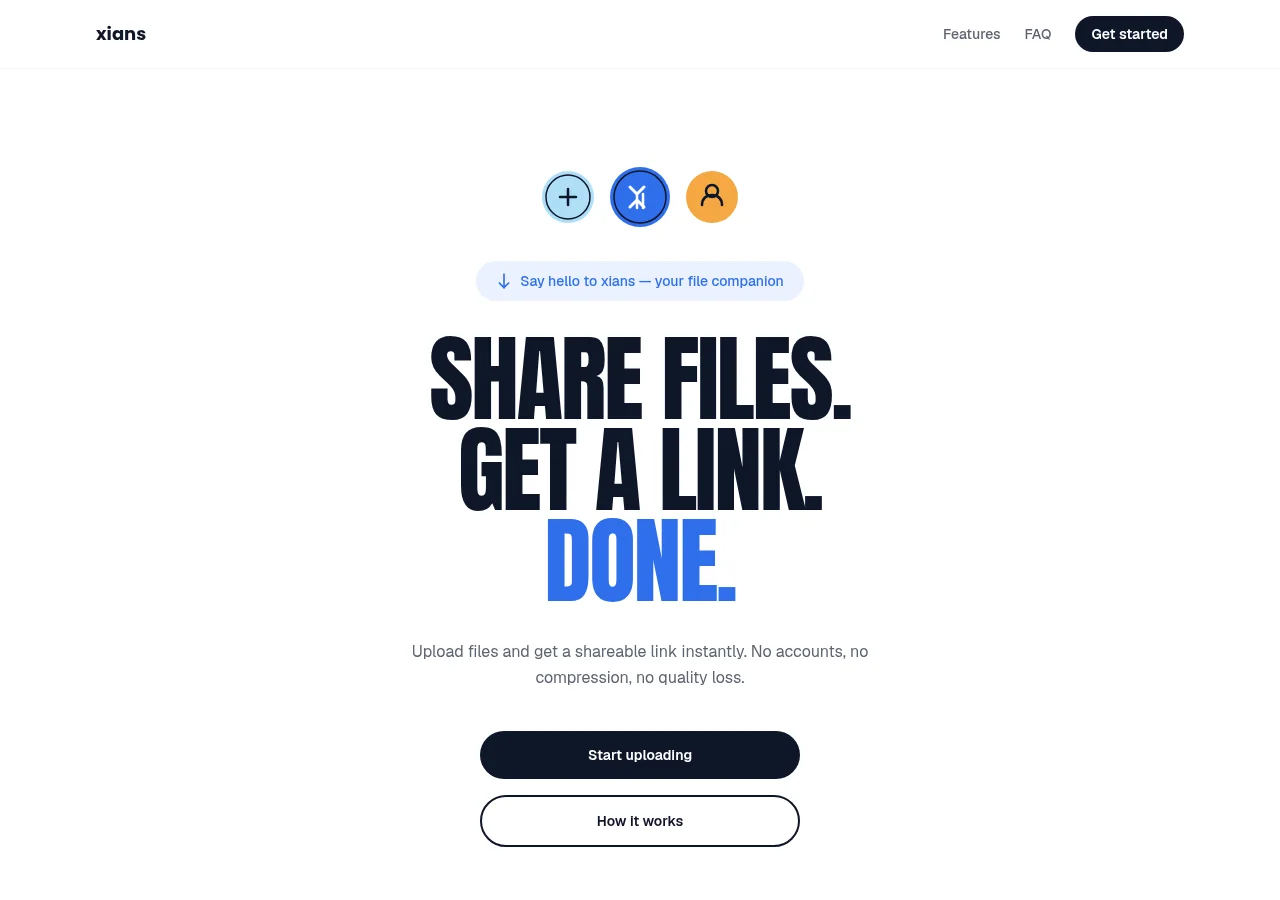 xians app interface showing file sharing